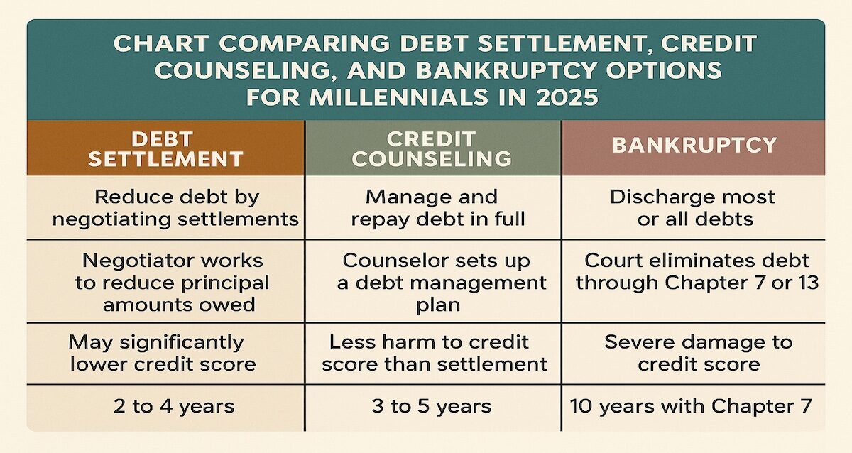 Chart showing Debt Settlement vs Bankruptcy vs Credit Counseling