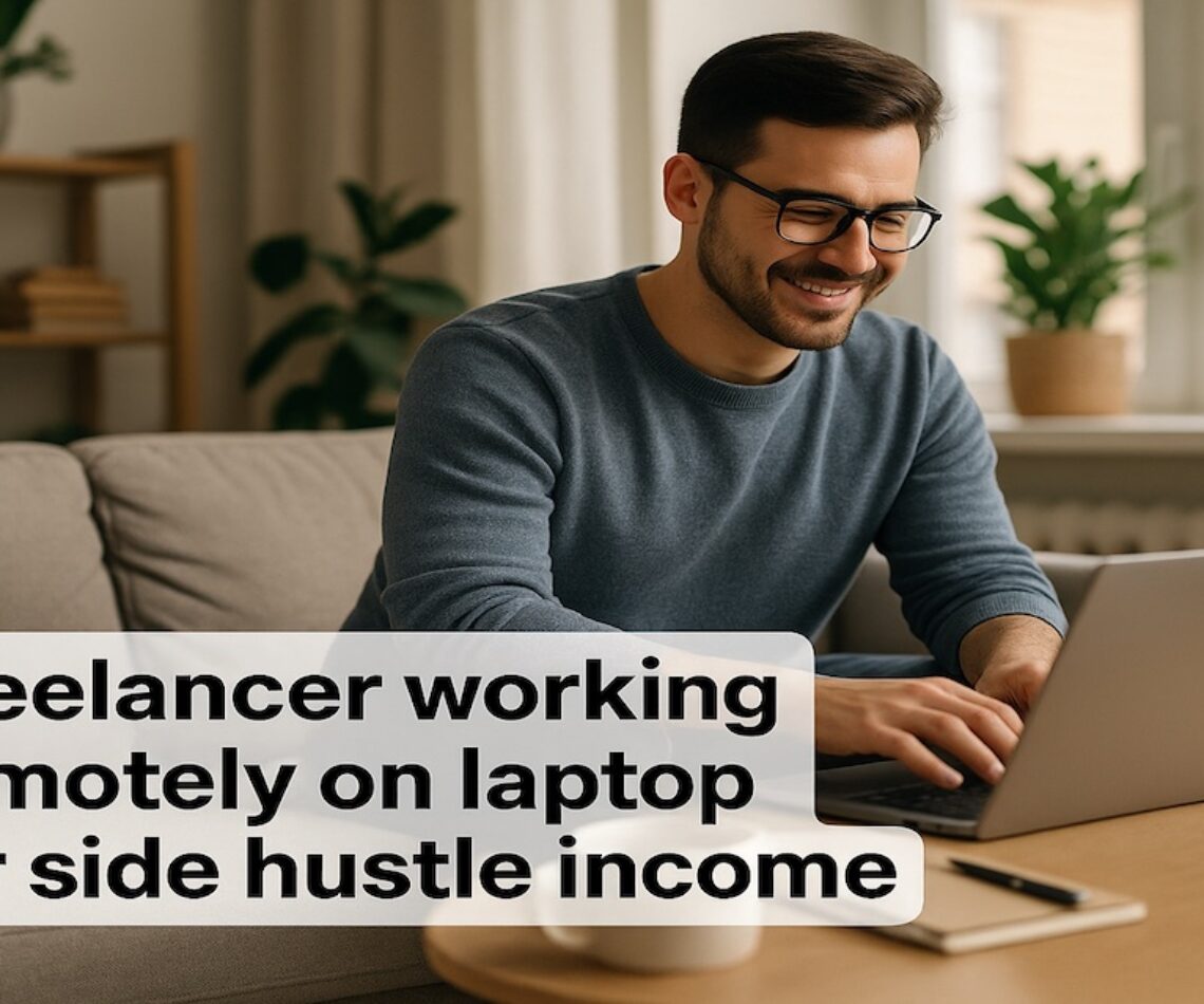 Freelancer working remotely on laptop on best side hustles for 2025