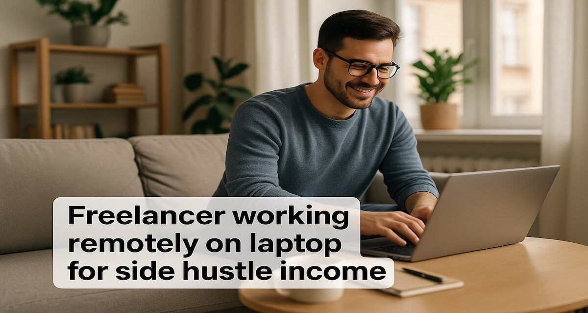Freelancer working remotely on laptop on best side hustles for 2025