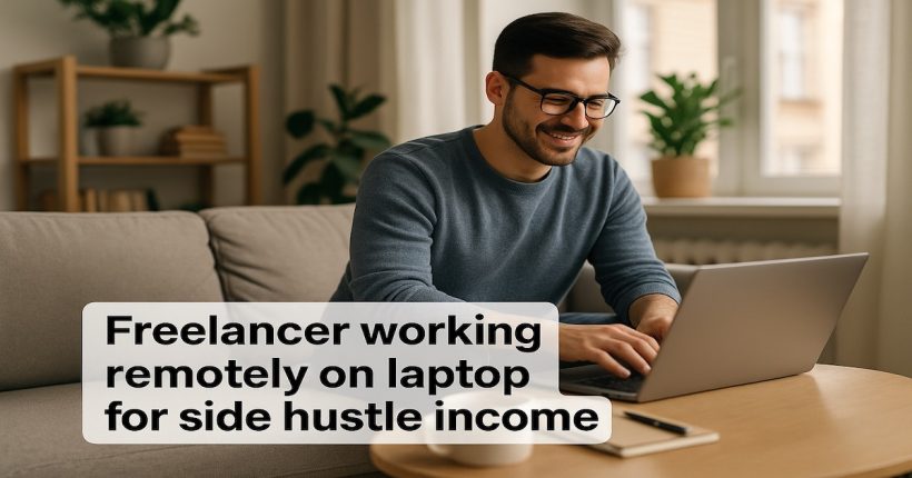Freelancer working remotely on laptop on best side hustles for 2025