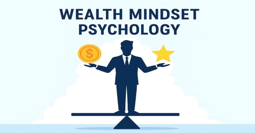 Wealth mindset psychology – person balancing money and success