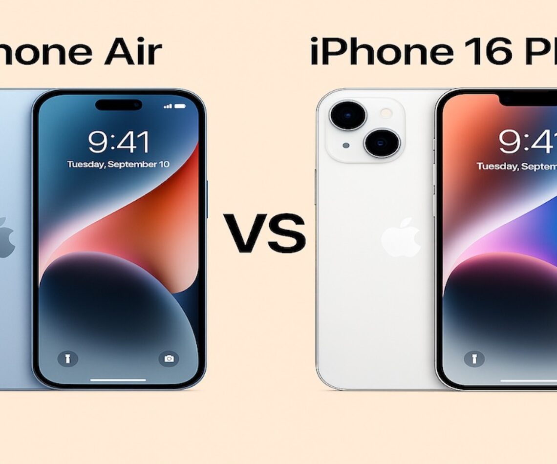 iPhone Air vs iPhone 16 Plus side-by-side comparison showing thin design vs bigger battery