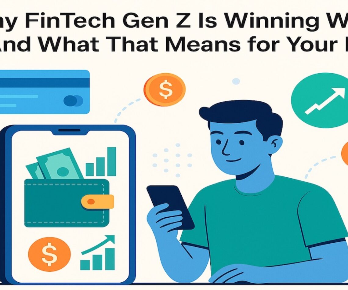 Young Gen Z using a mobile FinTech banking app to manage digital wallet, savings, and investments