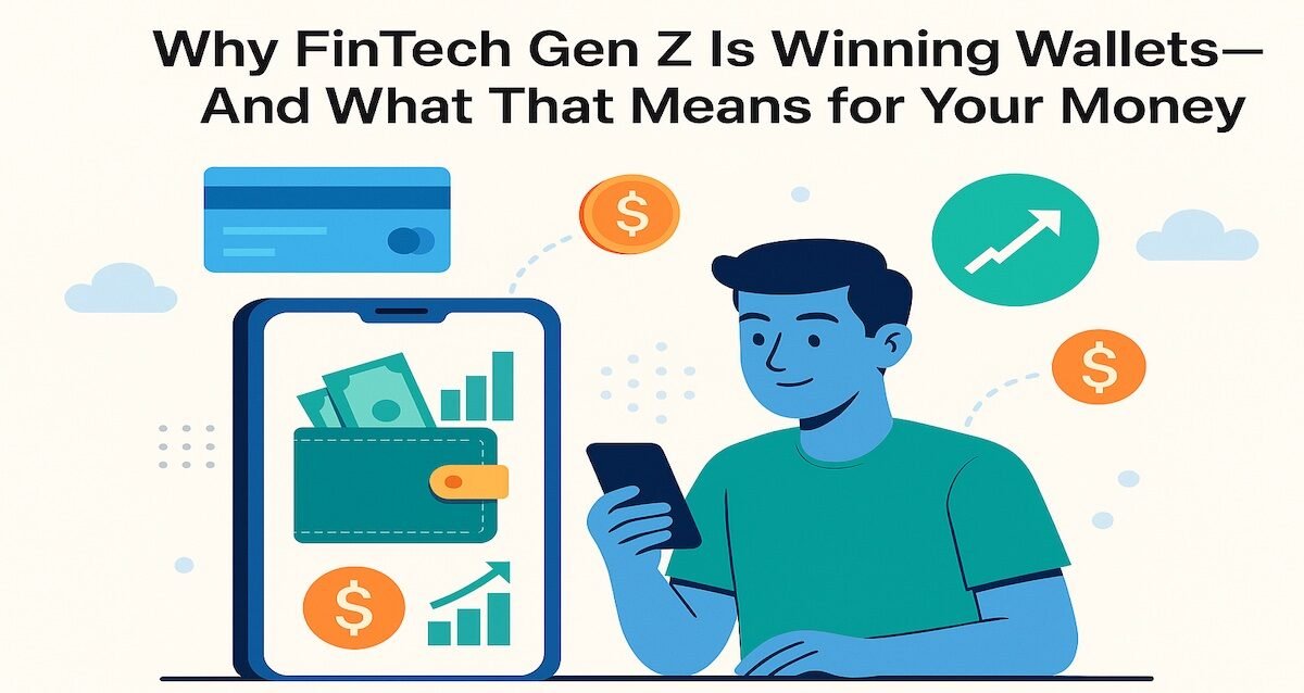 Young Gen Z using a mobile FinTech banking app to manage digital wallet, savings, and investments