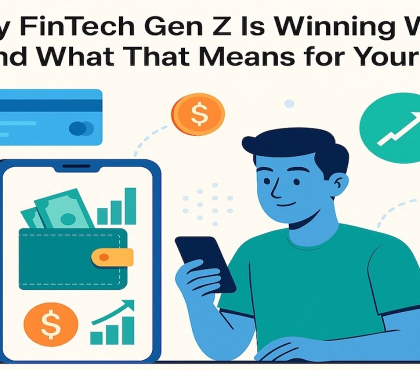Young Gen Z using a mobile FinTech banking app to manage digital wallet, savings, and investments