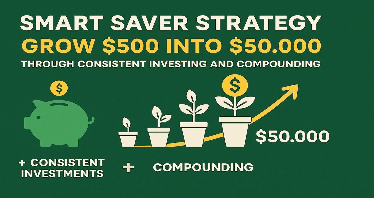 Smart saver strategy showing how to grow $500 into $50,000 through consistent investing and compounding