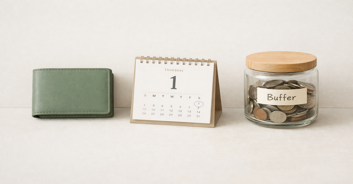Buffer account system — one-month cash cushion that eliminates paycheck timing gaps and overdrafts