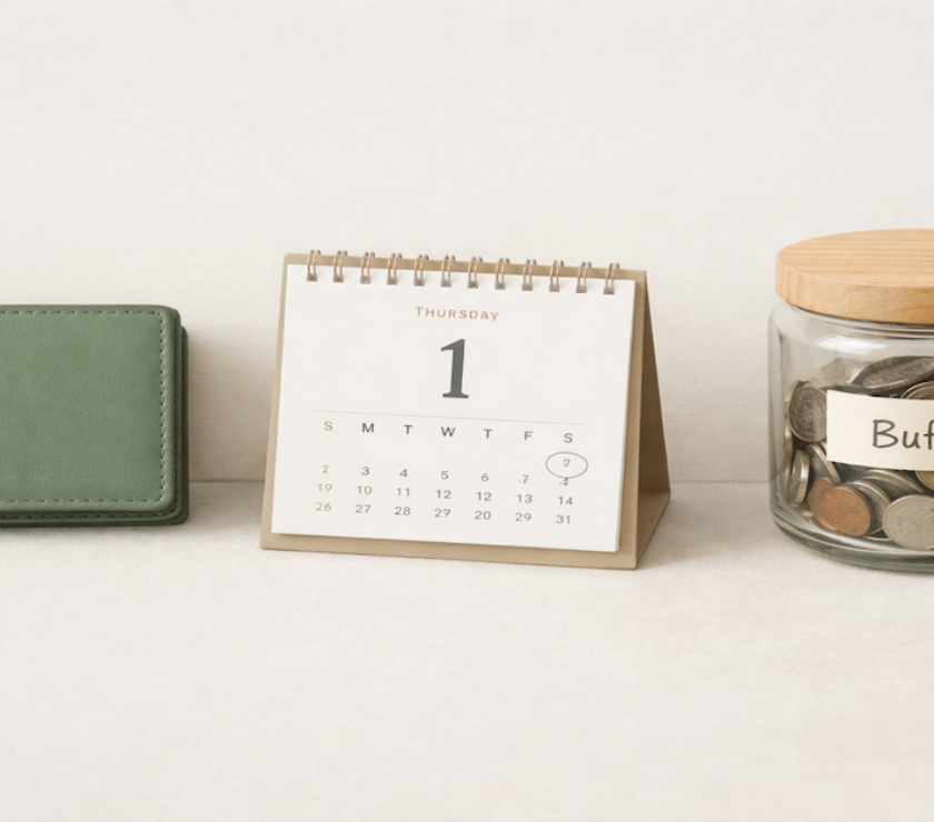 Buffer account system — one-month cash cushion that eliminates paycheck timing gaps and overdrafts