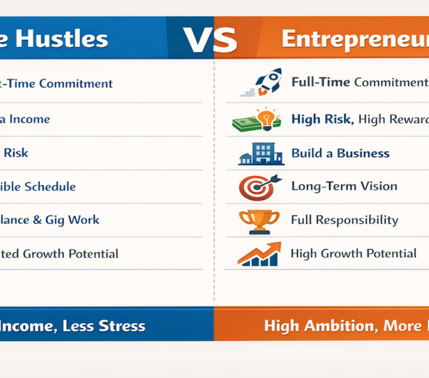 Comparison chart of side hustles versus entrepreneurship