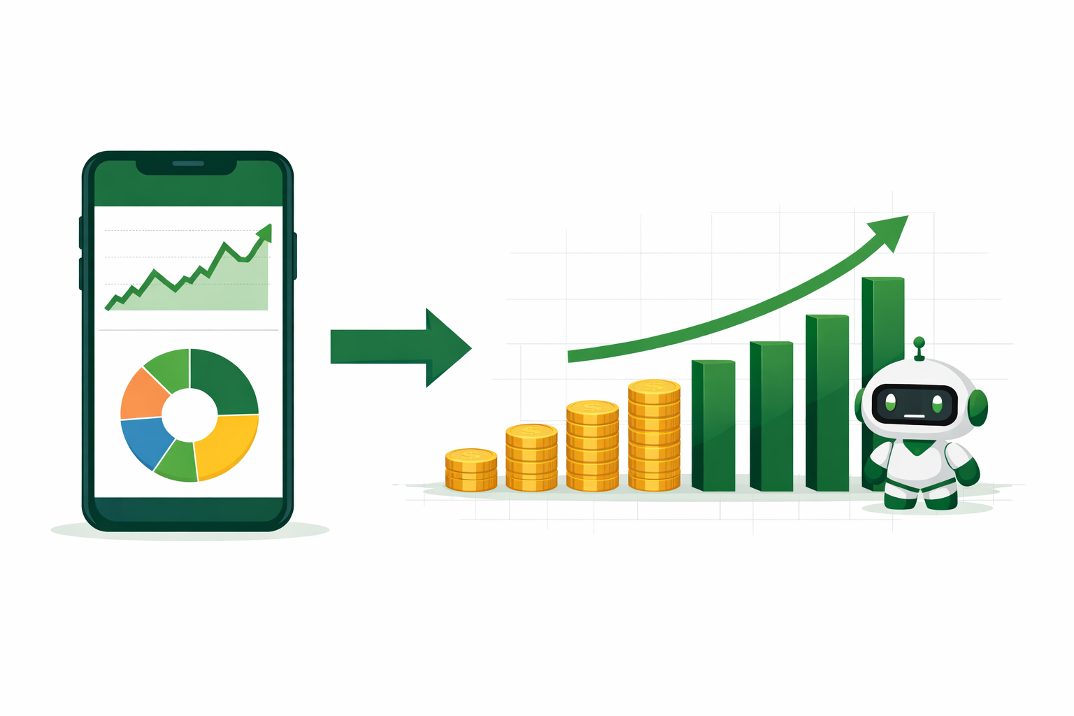 Robo-advisor smartphone dashboard showing automated portfolio management, net worth growth chart, and investment allocation for wealth management technology in 2026