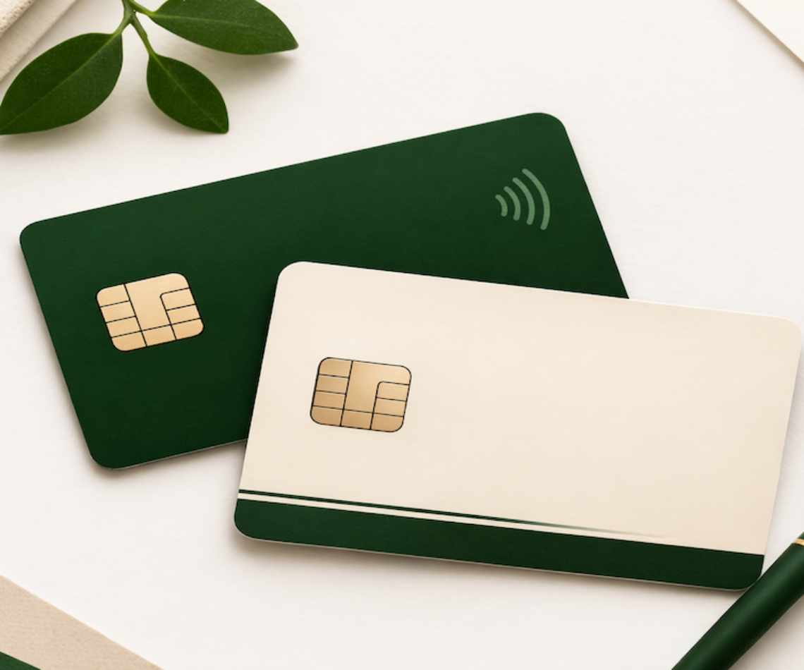 Two credit cards overlapping on a light surface, representing the authorized user relationship where one account holder's history transfers to another person's credit report