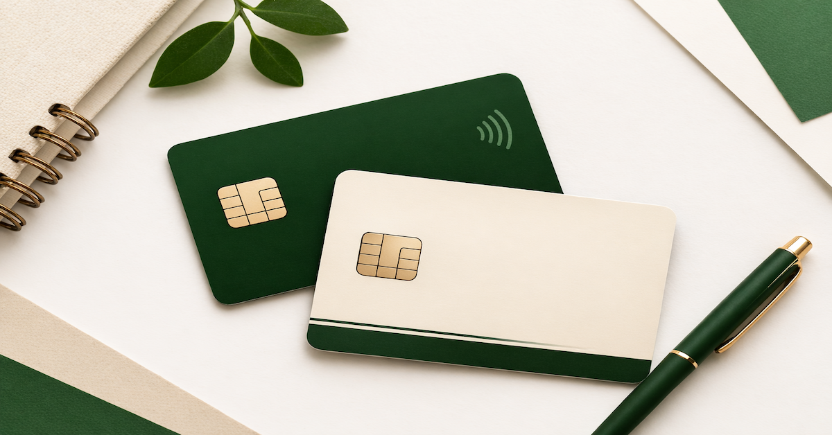 Two credit cards overlapping on a light surface, representing the authorized user relationship where one account holder's history transfers to another person's credit report