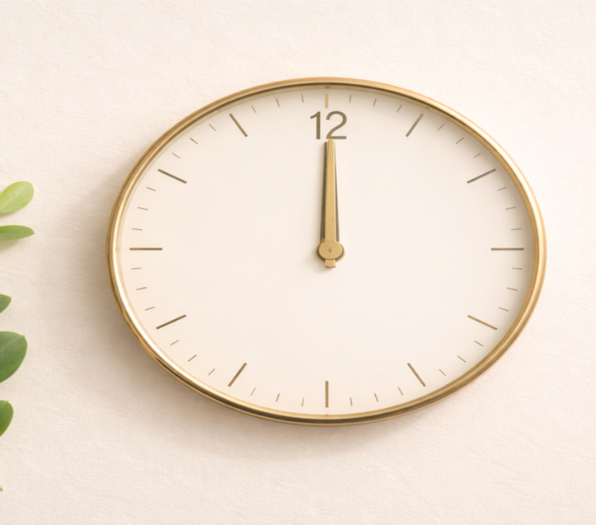 An analog clock face beside a small green plant on a clean cream surface, representing the time it takes to build a 700 credit score — a 12 to 24 month process driven by consistent payment behavior and the right credit tools