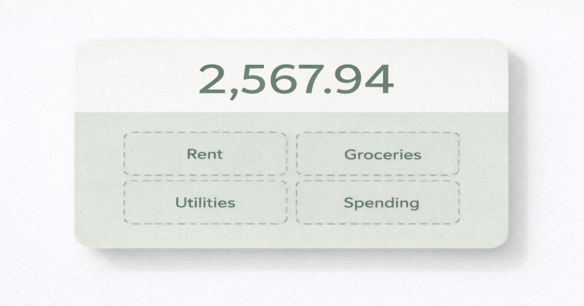 Illustration showing a single bank account balance with invisible mental budget categories mixed together, representing the fungibility problem in personal finance