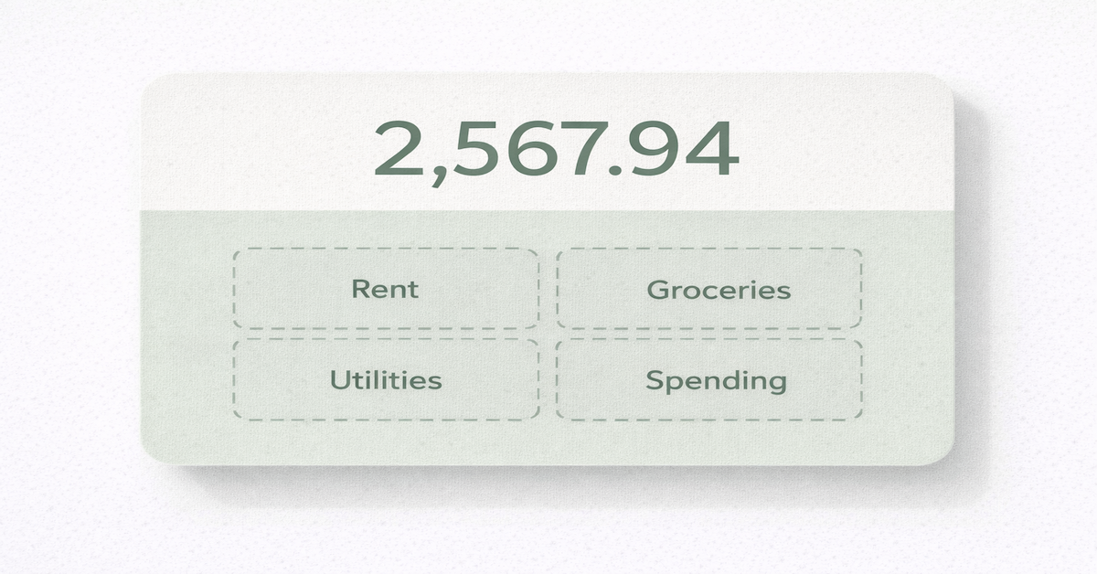 Illustration showing a single bank account balance with invisible mental budget categories mixed together, representing the fungibility problem in personal finance