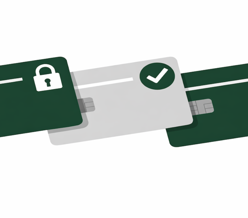 Illustrated comparison of three credit card types -- secured, no-hard-pull, and 0% APR -- representing a strategic framework for choosing the right credit card at each stage of credit building