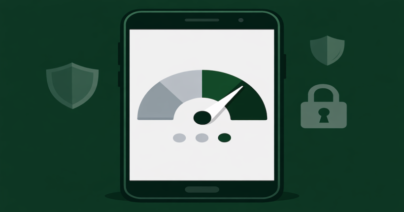 Smartphone displaying a credit score monitoring dashboard with security icons, representing Credit Karma's free credit score and monitoring features