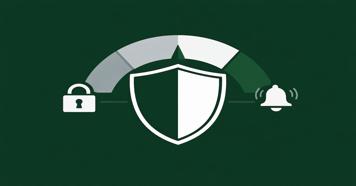 Illustrated shield protecting a credit score gauge with lock and alert icons, representing a complete credit monitoring and identity protection system
