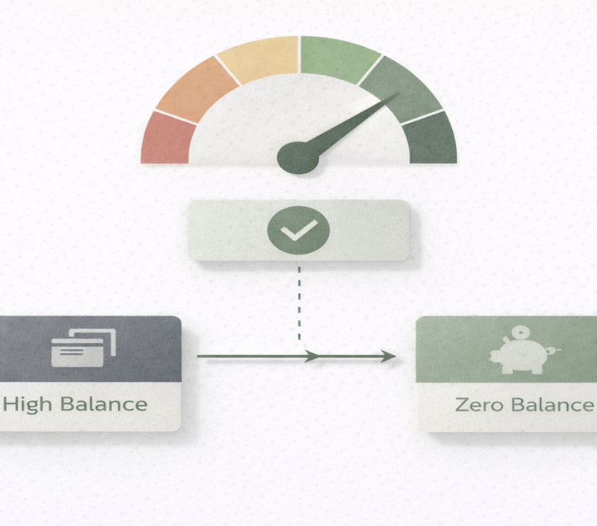 Illustration showing credit score dropping despite on-time payment, with statement close date capturing high utilization before payment is made