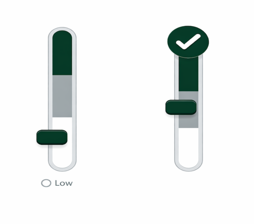 Illustrated dual control panel showing credit utilization percentage dropping low and payment timing indicator rising, representing the two primary levers for improving a credit score