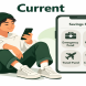 Young adult smiling at their smartphone while managing goal-based savings pods in the Current banking app, representing simple and intentional digital-first banking