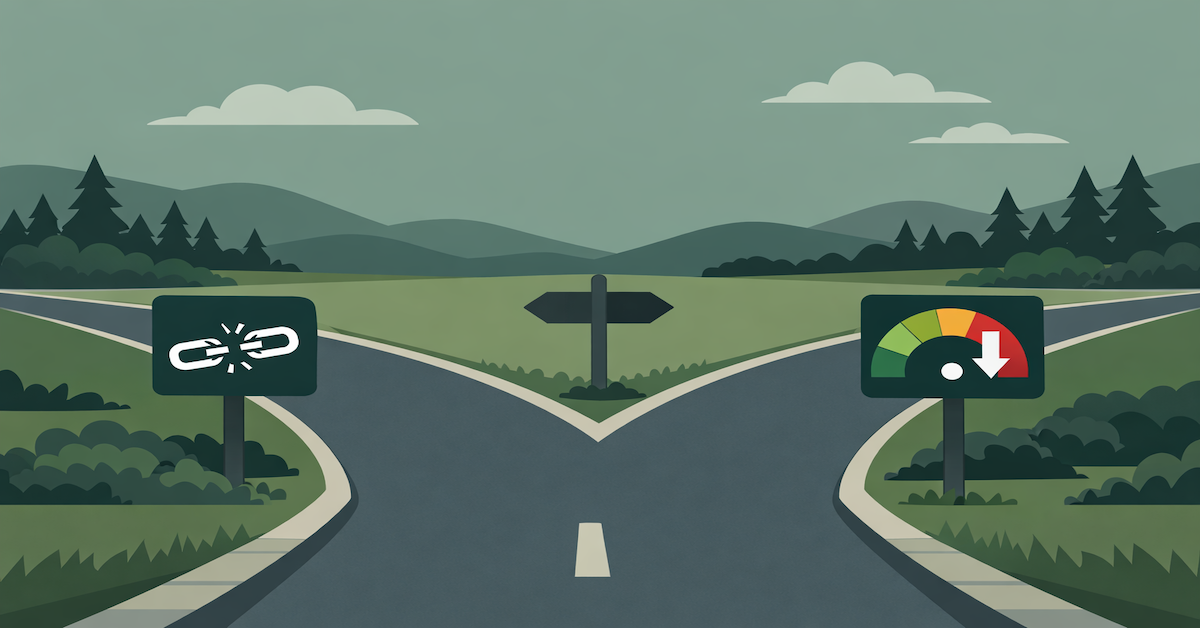 Illustration of a financial decision fork representing the tradeoffs of choosing debt settlement over other debt relief options