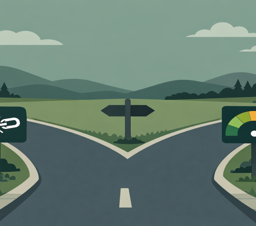 Illustration of a financial decision fork representing the tradeoffs of choosing debt settlement over other debt relief options