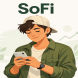 Young Millennial smiling at their smartphone while using SoFi Bank, representing the ease and satisfaction of managing finances through a digital-first banking platform