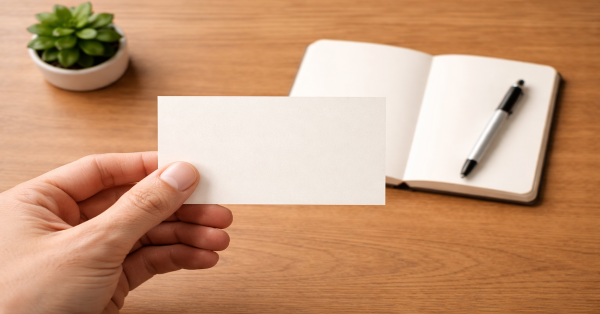 Hand holding a spending card over a clean desk representing intentional daily expense management and spending control