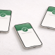 Three smartphones arranged in a triangle displaying payment confirmation screens on a light gray surface