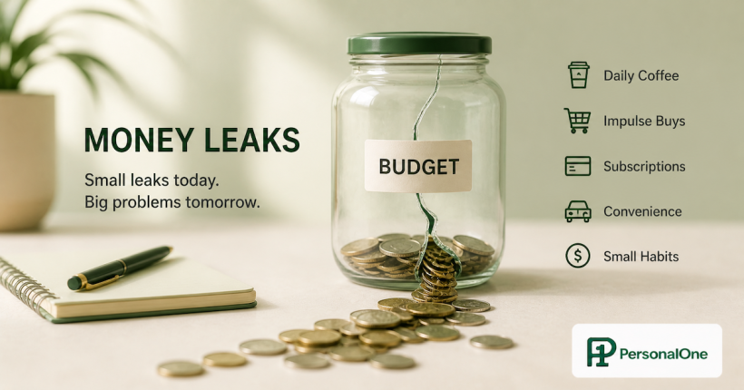 money leaks showing small expenses draining finances over time
