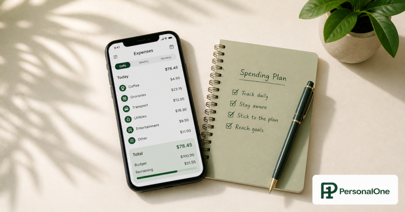 simple expense tracking system using phone and notebook for daily spending