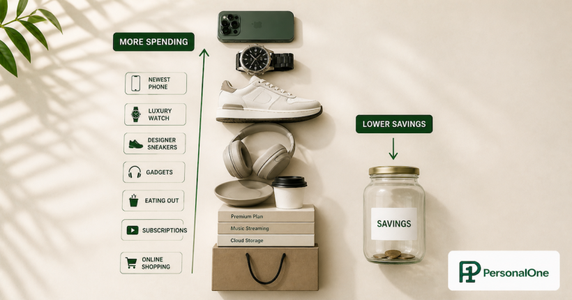 lifestyle inflation showing increased spending and low savings despite higher income