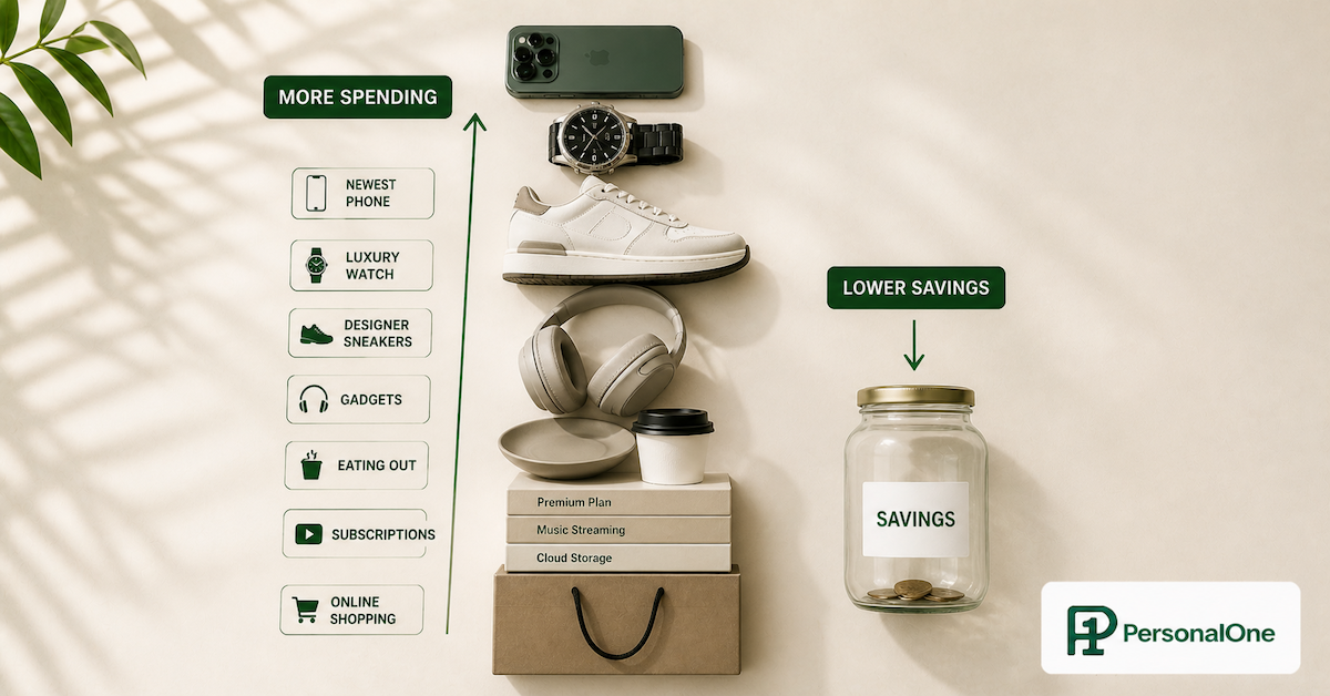 lifestyle inflation showing increased spending and low savings despite higher income