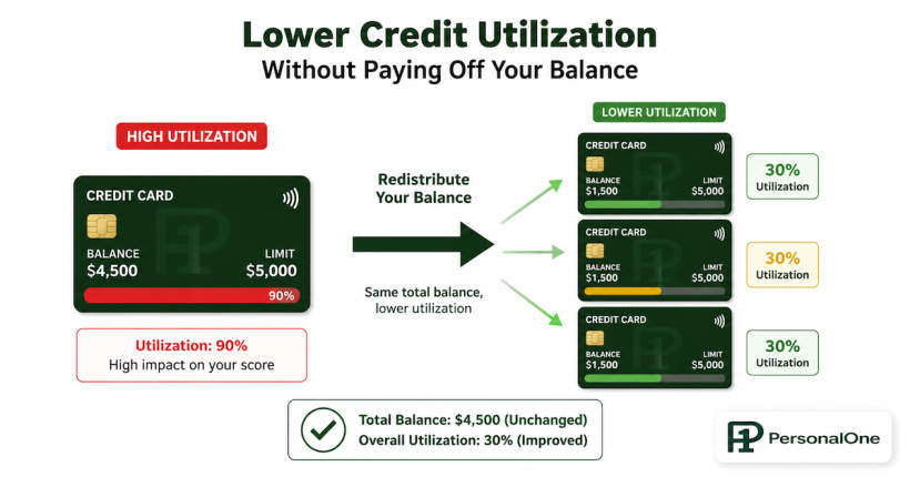 lower credit utilization without paying off balance using redistribution and timing strategies