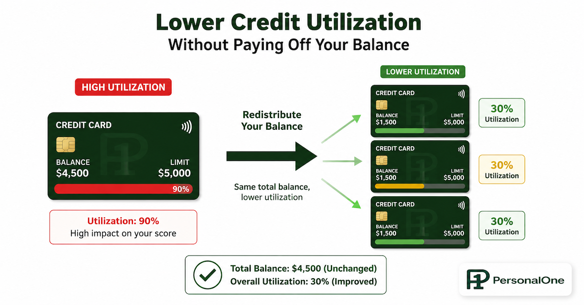 lower credit utilization without paying off balance using redistribution and timing strategies