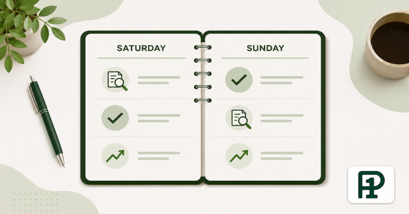 A weekend calendar showing the credit repair triage and dispute action plan