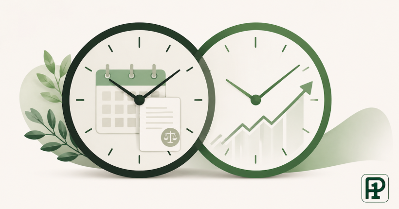 Two overlapping clocks illustrating the legal credit reporting timeline and the separate credit score recovery timeline