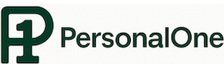 PersonalOne logo featuring the stylized P1 icon and PersonalOne wordmark in green on a transparent background