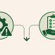 A gear icon with a warning symbol connected to a manual backup checklist icon, representing a financial automation failure and its backup plan