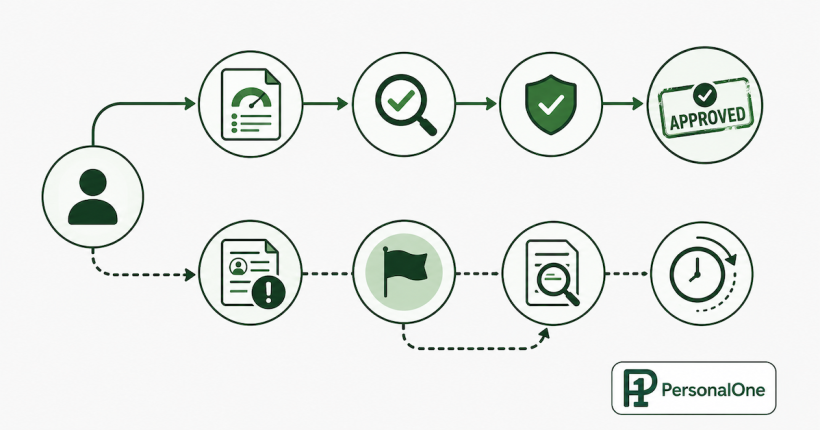 Flowchart showing how a disputed credit account reroutes a mortgage application from automated approval to manual underwriting review