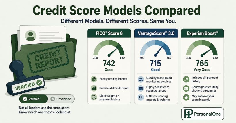 Illustration comparing how different credit scoring models treat paid collection accounts