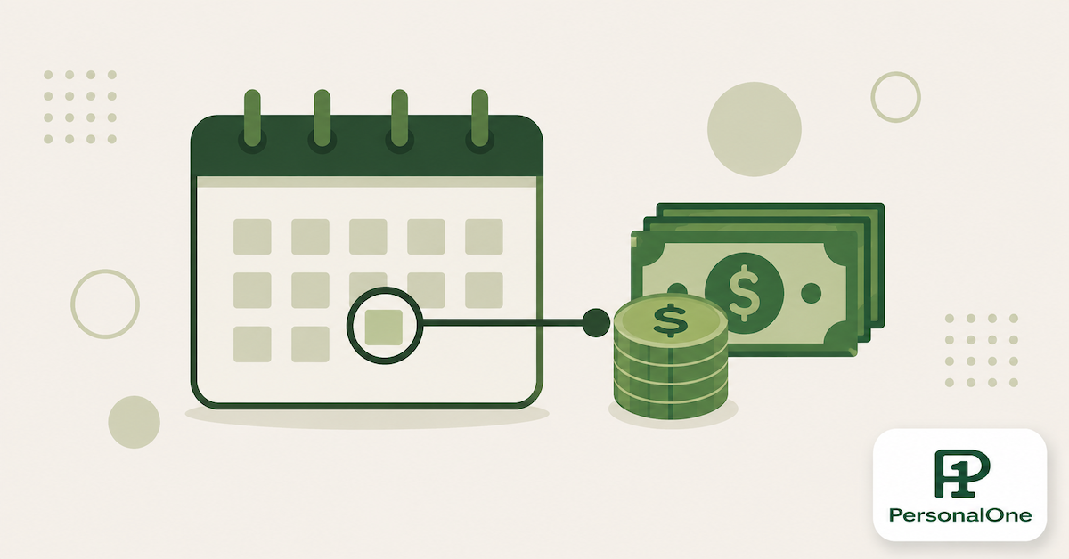 Account balance gauge next to fading discretionary purchase icons, representing spending control without manual tracking.