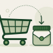 Shopping cart next to a capped spending container, representing a pre-committed grocery budget system.