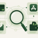 Four icons representing bank statements, app store, email, and digital wallet around a magnifying glass, representing a complete subscription audit